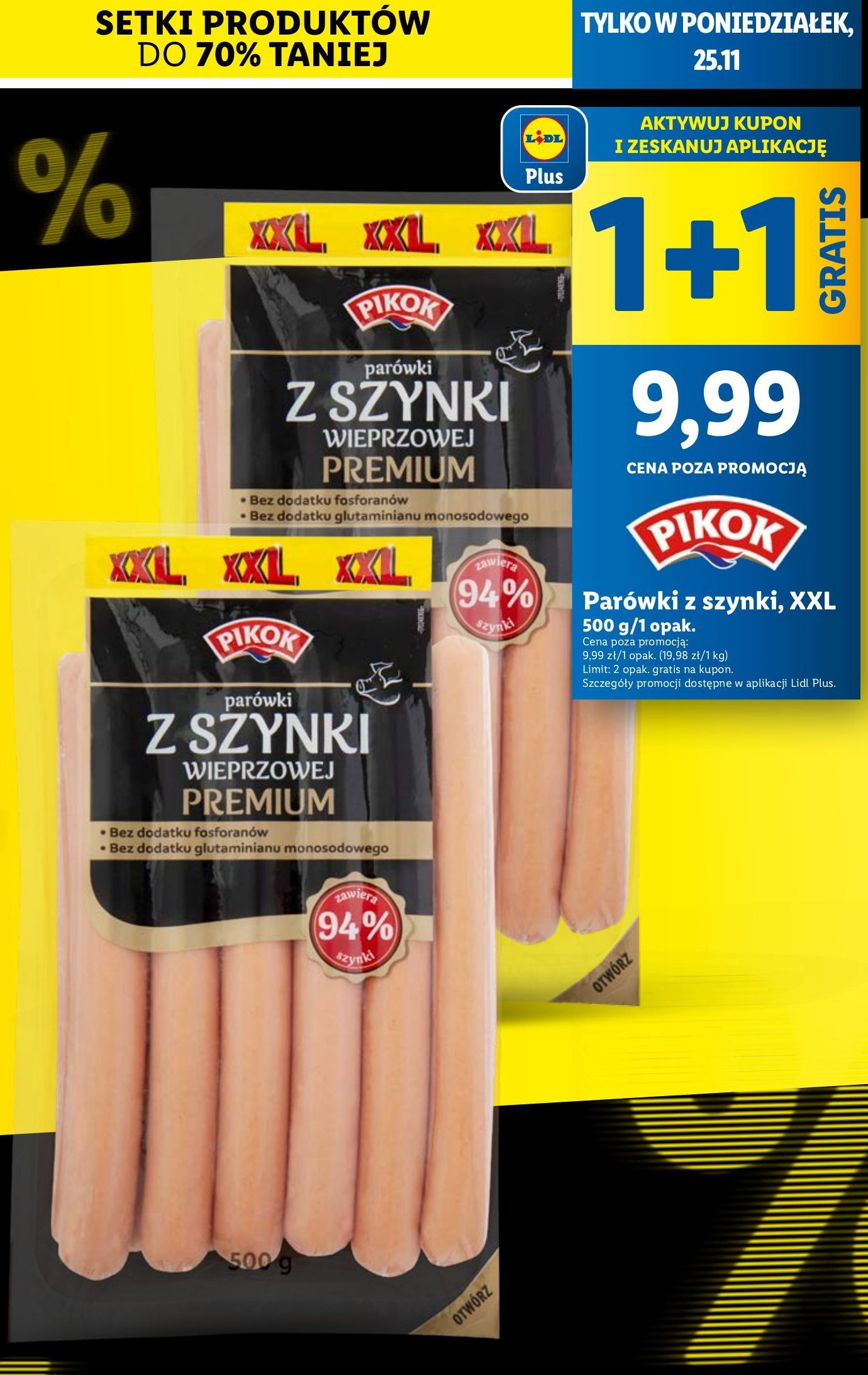 Parówki z szynki wieprzowej premium Pikok promocja