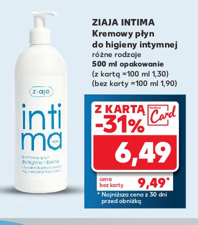 Kremowy płyn do higieny intymnej z kwasem hialuronowym Ziaja promocja