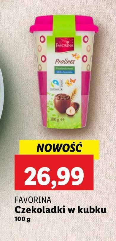 Praliny w kubku mleczne Favorina promocja w Lidl