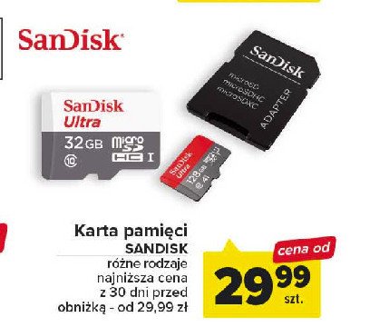 Karta pamięci micro sd 32 gb Sandisk promocja