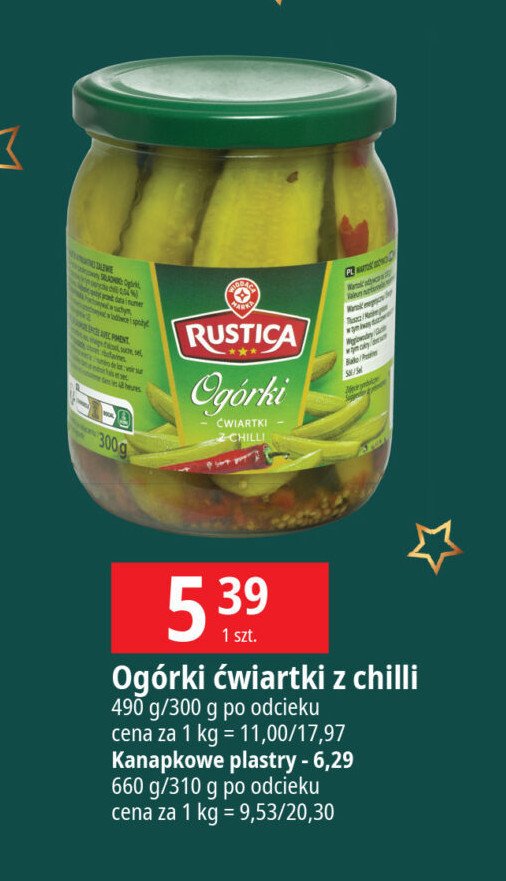 Ogórki ćwiartki z chilli Wiodąca marka rustica promocja w Leclerc