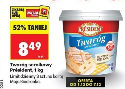 Twaróg sernikowy Président, 1 kg promocja w Biedronka