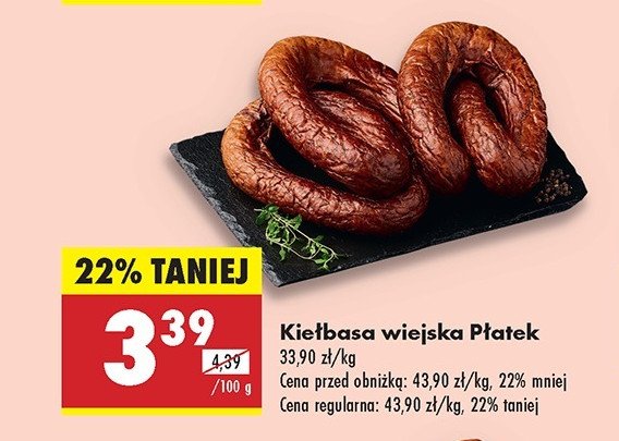Kiełbasa wiejska Płatek promocja w Biedronka