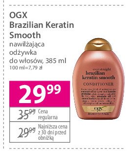 Odżywka do włosów nawilżająca Ogx brazilian keratin smooth promocja