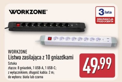 Listwa zasilająca z 10 gniazdkami WORKZONE promocja w Aldi
