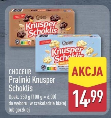 Pralinki Knusper Schokakis CHOCEUR w czekoladzie białej lub gorzklej promocja w Aldi