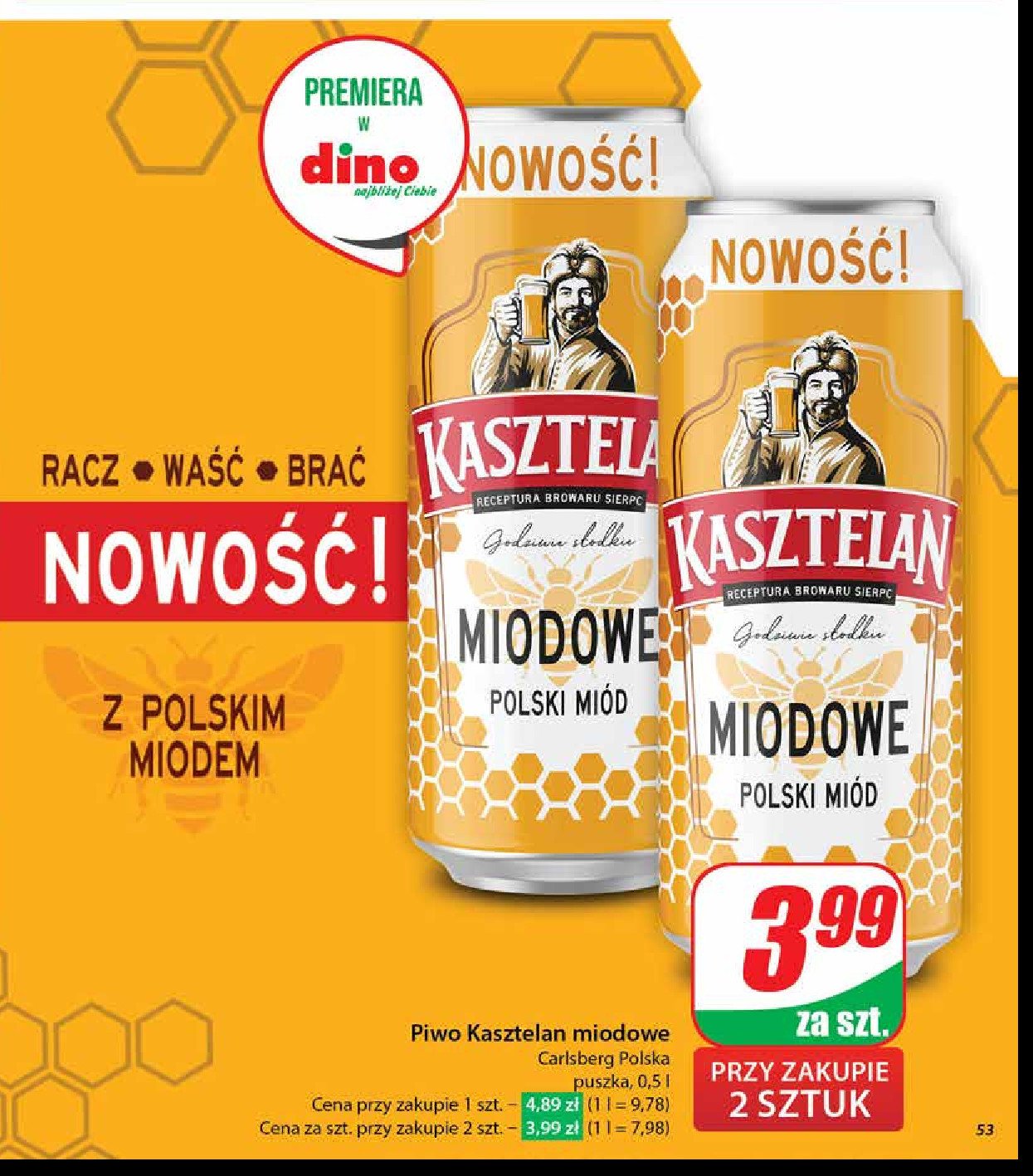 Piwo Kasztelan miodowe promocja w Dino