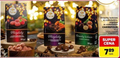 Orzechy laskowe w czekoladzie, migdały w czekoladzie CARREFOUR promocja w Carrefour Market