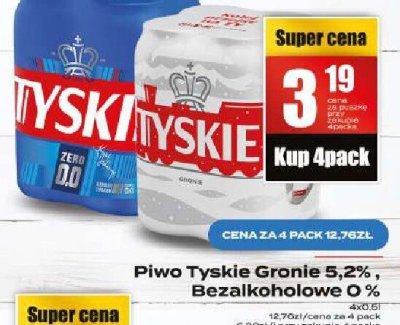 Piwo Tyskie Gronie 5,2%, Bezalkoholowe 0% promocja w Supeco