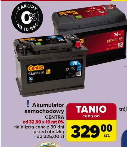 Akumulator plus 74 ah 400 a Centra promocja