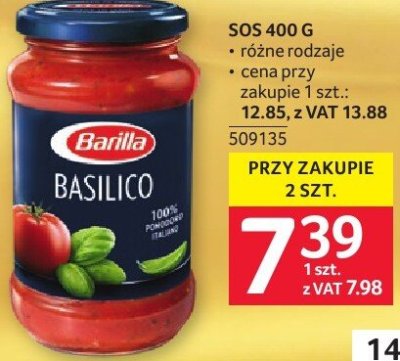 Sos Basilico 400 g promocja w Selgros