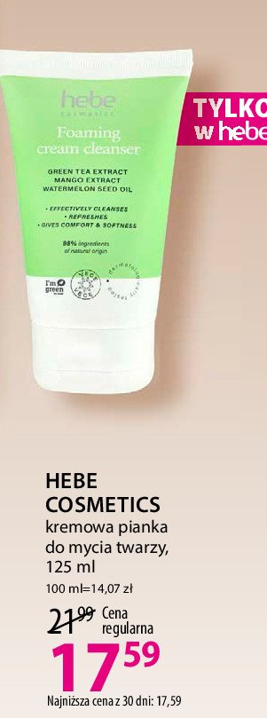 Pianka do twarzy kremowa Hebe cosmetics promocja