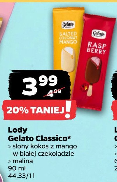 Lód słony kokos z mango w białej czekoladzie Gelato classico promocja