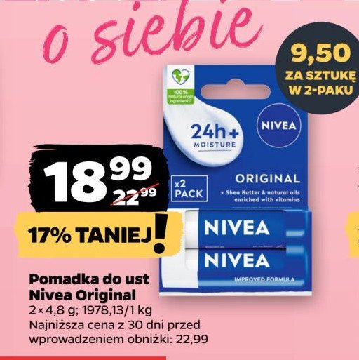 Pomadka original Nivea 24h melt-in moisture promocja w Netto