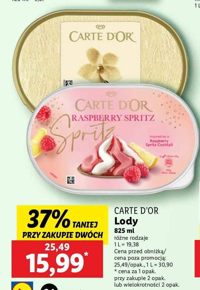 Lody raspberry spritz Algida carte d'or promocja