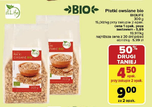 Płatki orkiszowe bio Bio life promocja w Carrefour