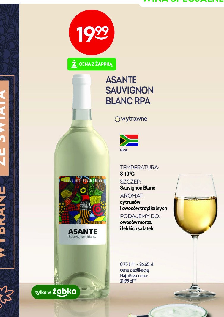 Wino wytrawne sauvignon blanc Asante promocja w Żabka