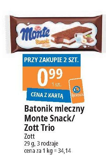 Zott Monte Snack - baton mleczny promocja