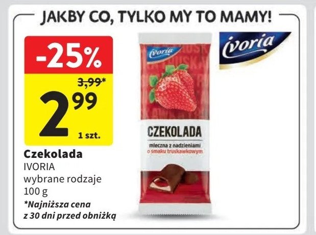 Czekolada truskawkowa Ivoria promocja w Intermarche