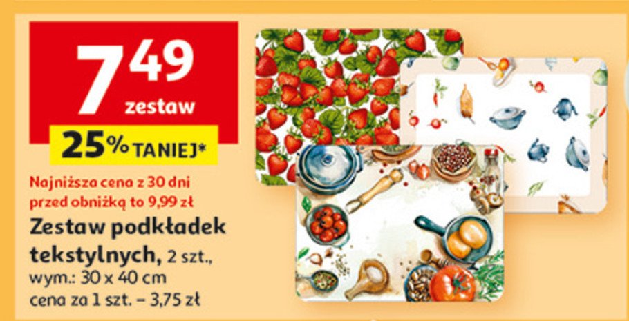 Podkładki na stół 30 x 40 cm promocja w Auchan
