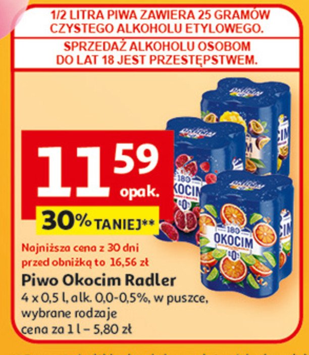 Piwo Okocim radler granat z maliną 0% promocja