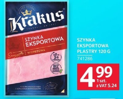Szynka eksportowa plastry Krakus 120g promocja w Selgros