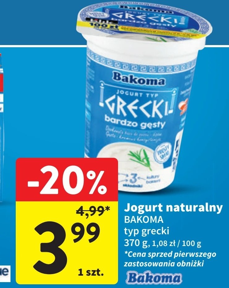 Jogurt naturalny Bakoma grecki promocja w Intermarche