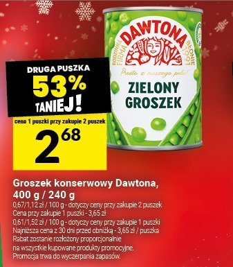 Groszek konserwowy Dawtona, 400 g / 240 g promocja w Twój Market