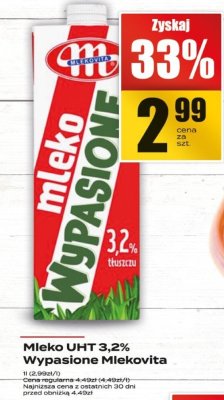 Mleko UHT 3,2% Wypasione Mleko Mlekovita promocja w Supeco