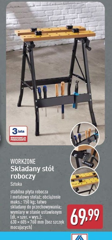 Stół roboczy składany WORKZONE promocja w Aldi