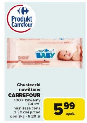 Chusteczki nawilżane premium Carrefour baby promocja
