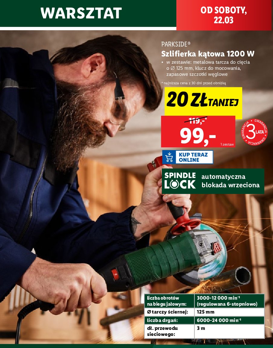 Szlifierka kątowa 1200 w Parkside promocja w Lidl