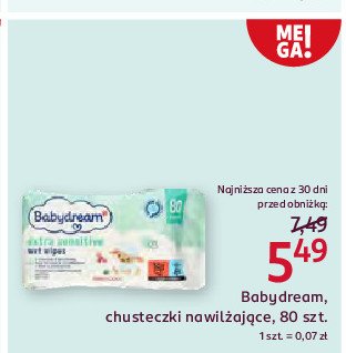 Chusteczki nawilżane extra sensitive Babydream promocja