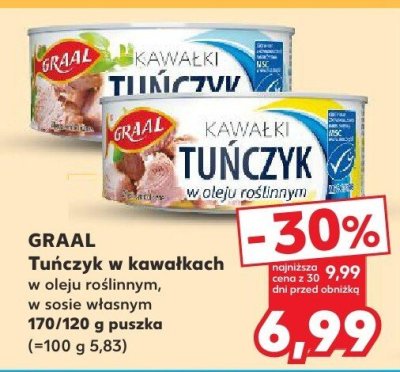 Tuńczyk w kawałkach w sosie własnym Graal 170/120 g promocja w Kaufland