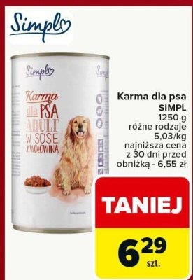 Karma dla psa SIMPL 1250 g różne rodzaje promocja w Carrefour
