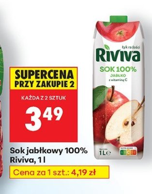 Sok jabłkowy 100% Riviva 1l promocja w Biedronka