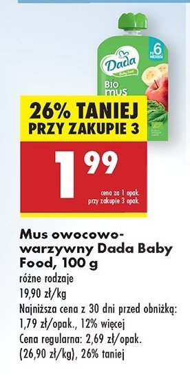 Mus + warzywa jabłko-banan-szpinak-jarmuż Dada promocja w Biedronka