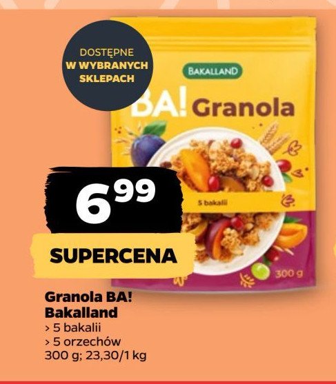 Granola 5 orzechów z czekoladą Bakalland ba! promocja w Netto