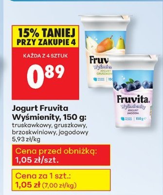 Jogurt Fruvita Wyśmienity, 150 g: truskawkowy, gruszkowy, brzoskwiniowy, jagodowy promocja w Biedronka