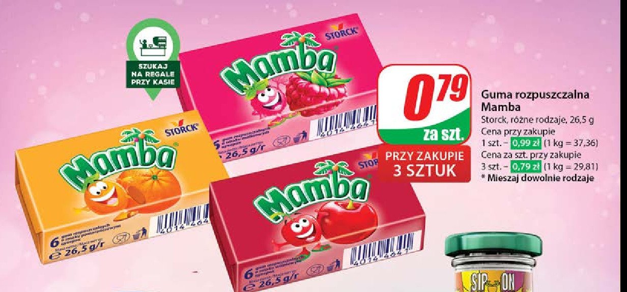 Guma rozpuszczalna wiśniowa Mamba promocja w Dino