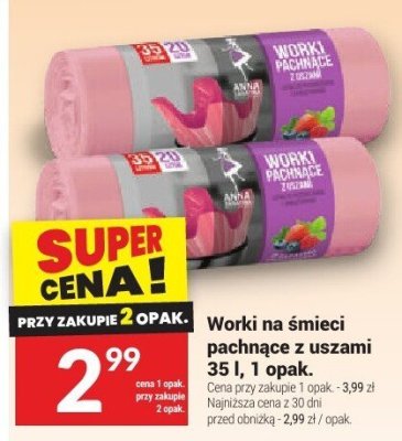 Worki na śmieci pachnące z uszami 35 l, 1 opak. promocja w Twój Market