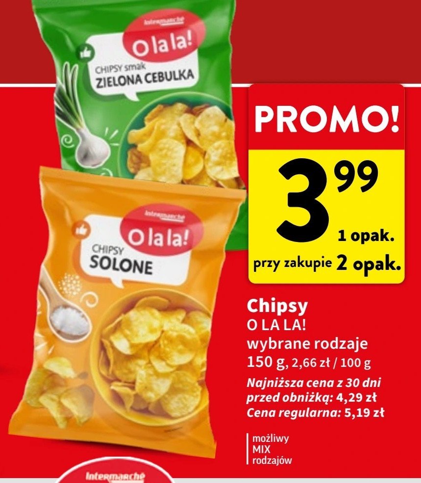 Chipsy zielona cebulka Intermarche o la la! promocja w Intermarche