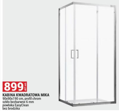 Kabina KABINA KWADRATOWA MIKA 90x90x190 cm, profil chrom szkło bezbarwne 6 mm powłoka EasyClean bez brodzika promocja w Merkury Market