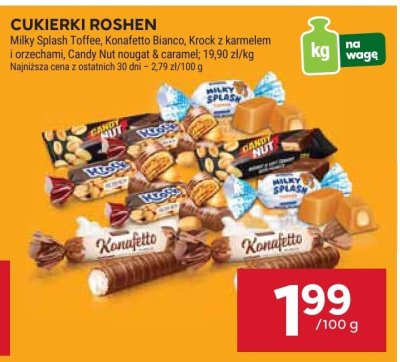 Cukierki Roshen Milky Splash Toffee, Konafetto Bianco, Kroćek z karmelem promocja w Stokrotka
