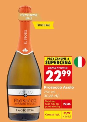 Prosecco Asolo półwytrawne białe promocja w Biedronka