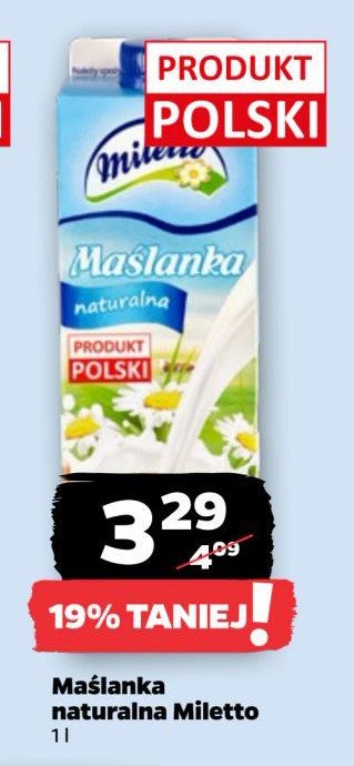 Maślanka naturalna Miletto promocja w Netto