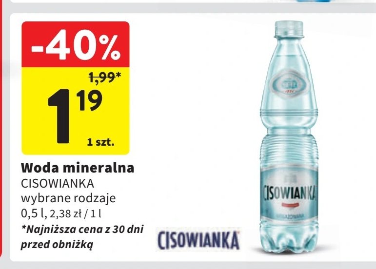 Woda niegazowana Cisowianka promocja w Intermarche