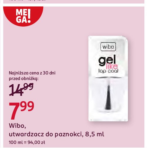 Top coat WIBO GEL LIKE promocja w Rossmann