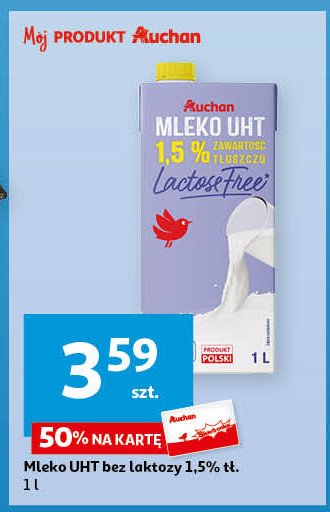 Mleko bez laktozy 1.5% Auchan promocja