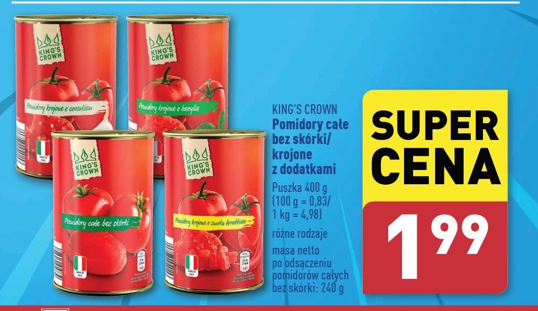 Pomidory w puszce całe King's crown (aldi) promocja